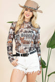 AV1230-AUBREY WESTERN RODEO SEMI SHEER MESH TOP: Light Grey/Brown / Contemporary / M