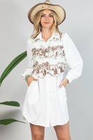 AV1274-GABBY WESTERN PRINT BUTTON DOWN WOVEN VEST : Light Mocha / Contemporary / XL